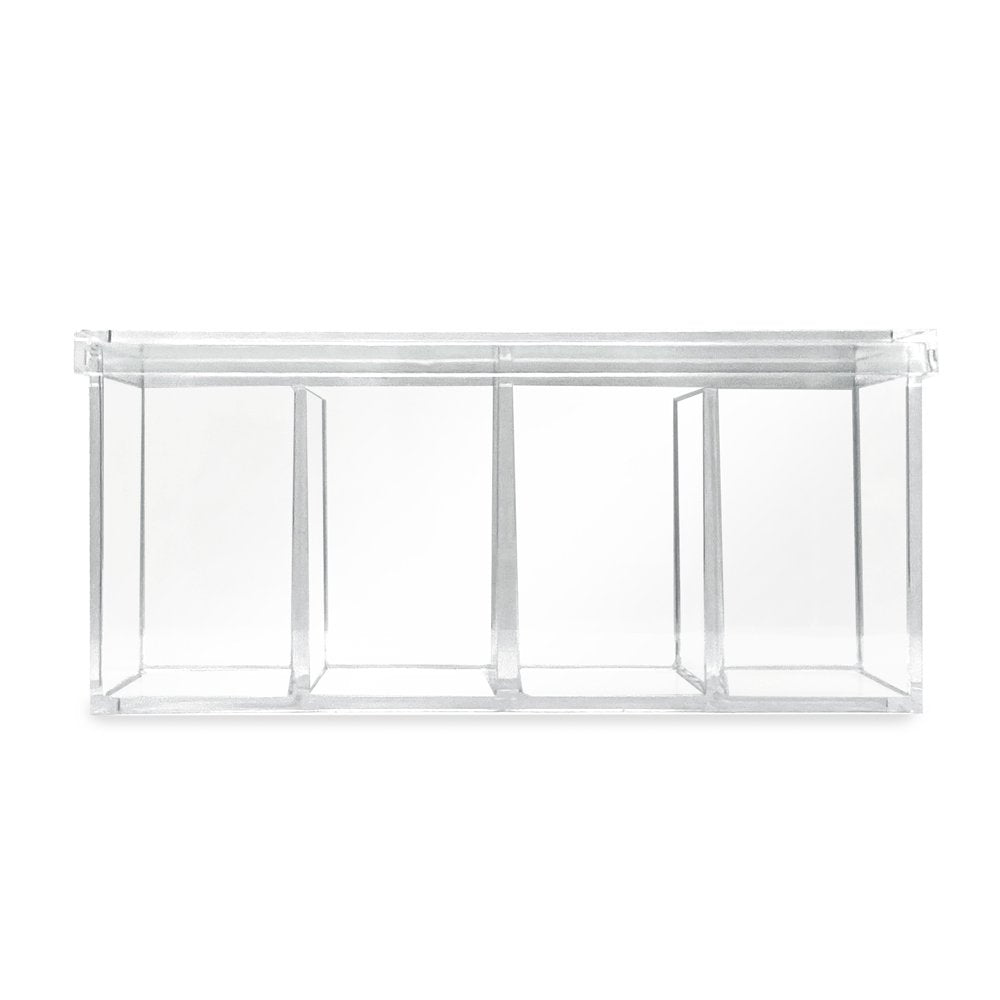 Isaac Jacobs 4-Compartment Clear Acrylic Organizer with Lid (9” L x 3” W x 4” H), Makeup Brush Holder, Sectional Tray, Storage Solution for Makeup, Crafts, Office Supplies &amp; More
