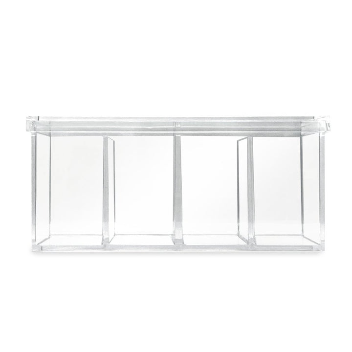 Isaac Jacobs 4-Compartment Clear Acrylic Organizer with Lid (9” L x 3” W x 4” H), Makeup Brush Holder, Sectional Tray, Storage Solution for Makeup, Crafts, Office Supplies &amp; More