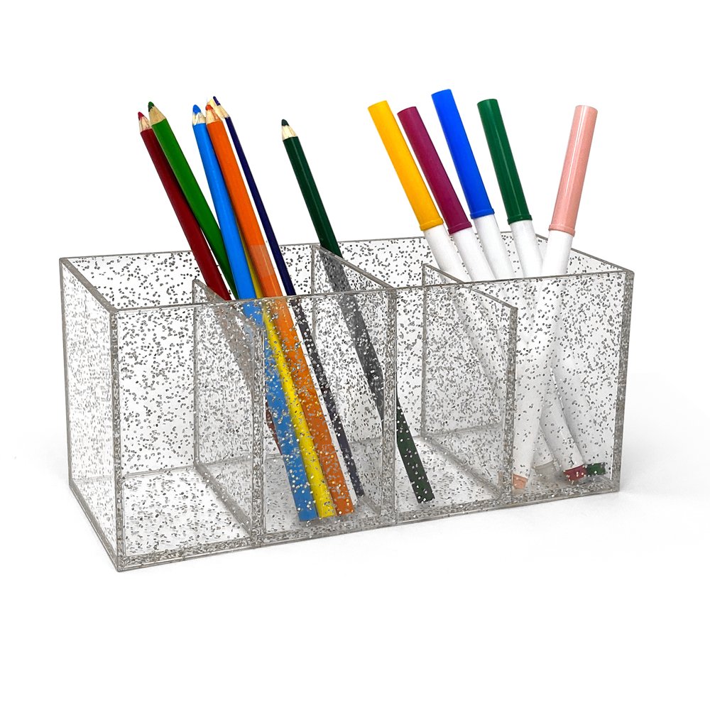 Isaac Jacobs 4-Compartment Clear Acrylic Organizer- Makeup Brush Holder- Storage Solution- Office, Bathroom, Kitchen Supplies and More
