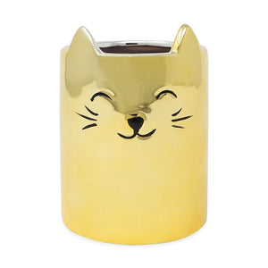 Isaac Jacobs Ceramic Cat Makeup Brush Holder, Multi-Purpose Organizer. Bathroom, Kitchen, Bedroom, Office Décor