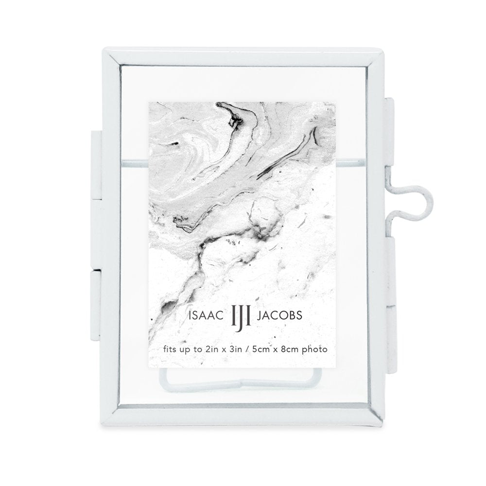 Isaac Jacobs Modern Style Brass and Glass, Pressed Glass, Metal Floating Desk Photo Frame with Locket Closure for Pictures, Art, Mementos &amp; Keepsakes