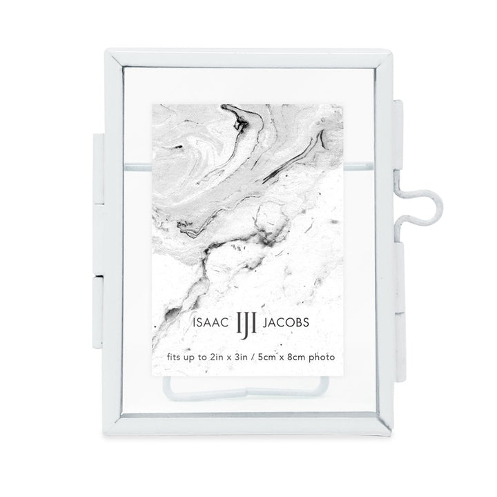 Isaac Jacobs Modern Style Brass and Glass, Pressed Glass, Metal Floating Desk Photo Frame with Locket Closure for Pictures, Art, Mementos &amp; Keepsakes