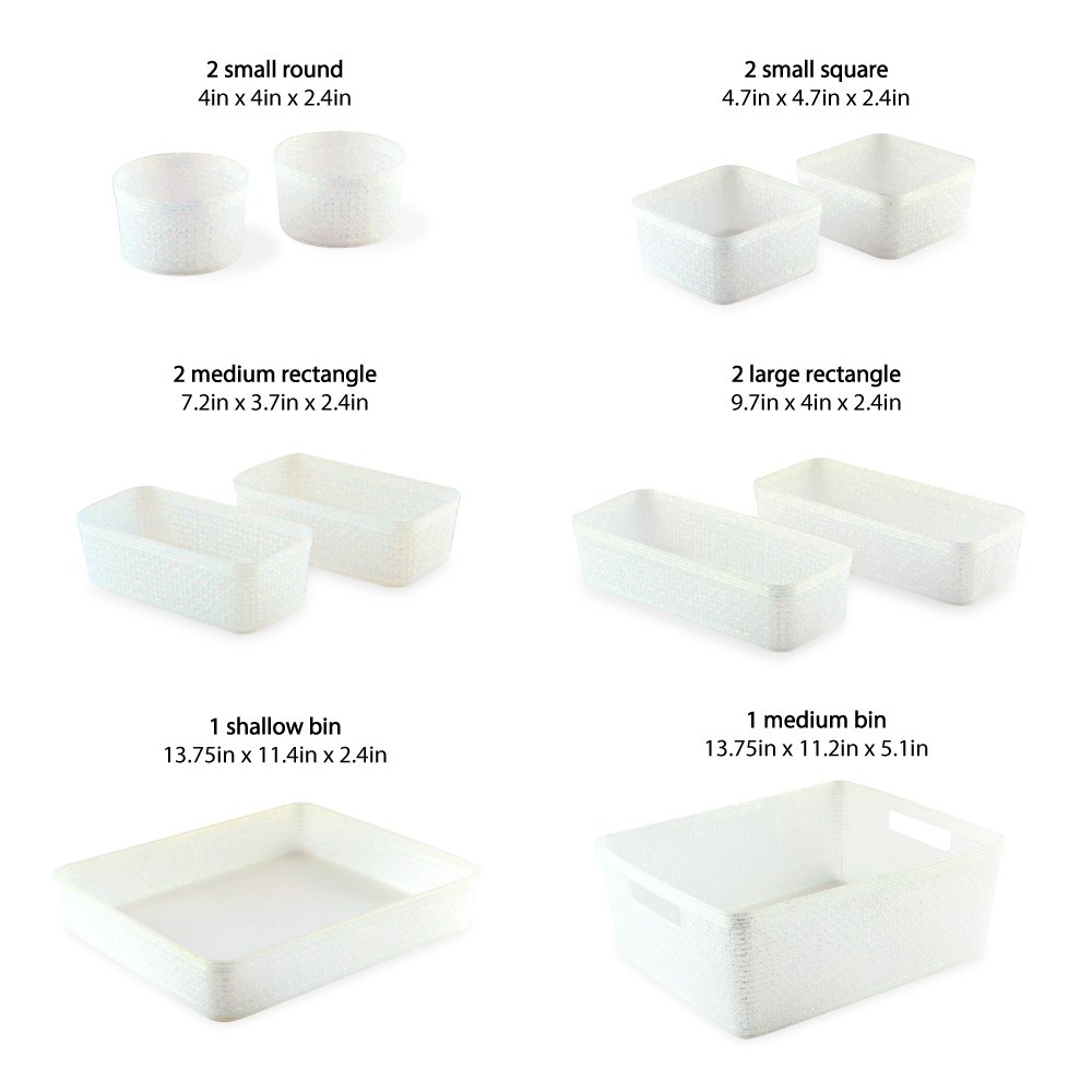 Isaac Jacobs Glitter Plastic Organizer Set w/Cut-Out Handles, Multi-Functional Home Storage, Desk, Office, Bathroom, Bedroom, Closet, Playroom