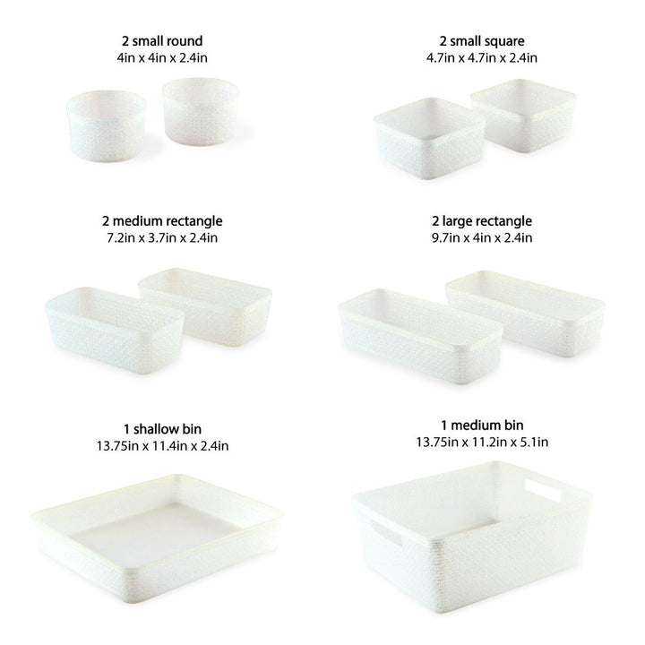 Isaac Jacobs Glitter Plastic Organizer Set w/Cut-Out Handles, Multi-Functional Home Storage, Desk, Office, Bathroom, Bedroom, Closet, Playroom