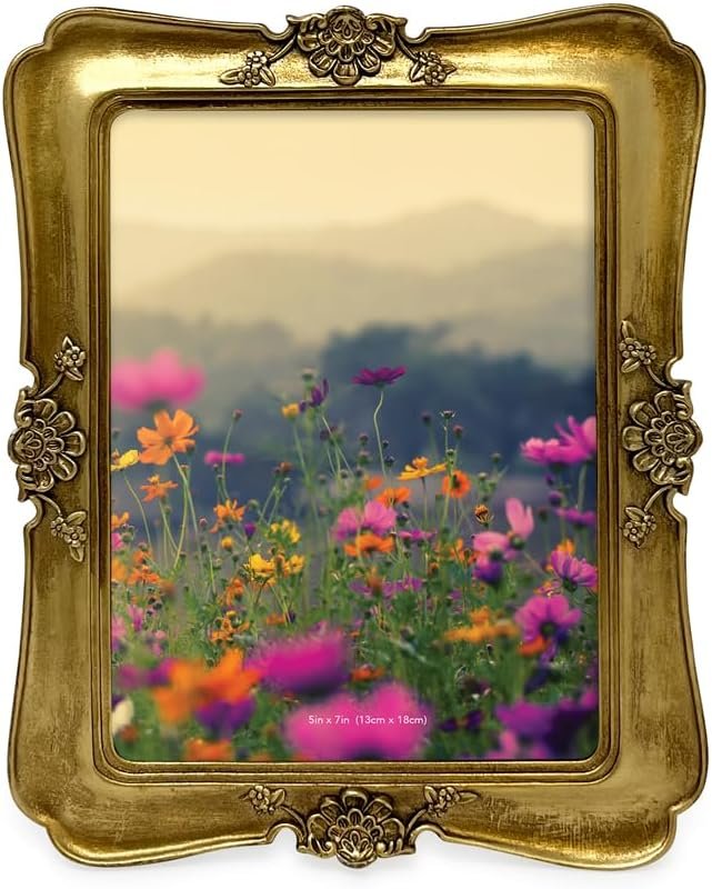 Isaac Jacobs Vintage-Inspired Simple Ornate Picture Frame, Horizontal &amp; Vertical for Tabletop and Wall Display, Home Décor, Floral, Resin Frame