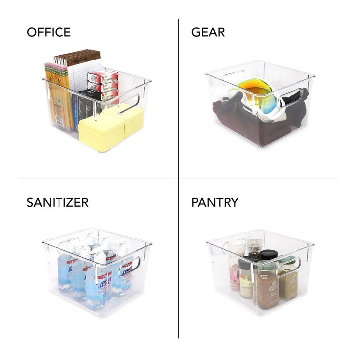 Isaac Jacobs 3-Pack Clear Storage Bins with Handles, Plastic Organizer for Home, Room, Office, Fridge, Kitchen/Pantry Non-Slip Container Set, Food Safe, BPA Free
