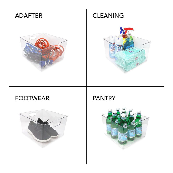 Isaac Jacobs 3-Pack Clear Storage Bins with Handles, Plastic Organizer for Home, Room, Office, Fridge, Kitchen/Pantry Non-Slip Container Set, Food Safe, BPA Free