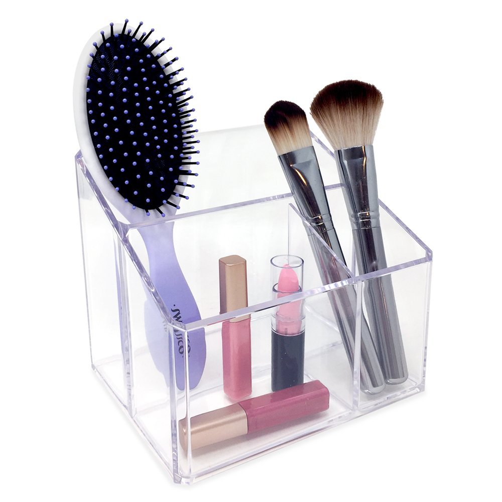 Isaac Jacobs Clear Acrylic Organizer, Remote Holder &amp; Multi-Functional Makeup, Brush, Pen &amp; Pencil Storage Solution, for The Home, Bathroom, Office, Child’s Desk