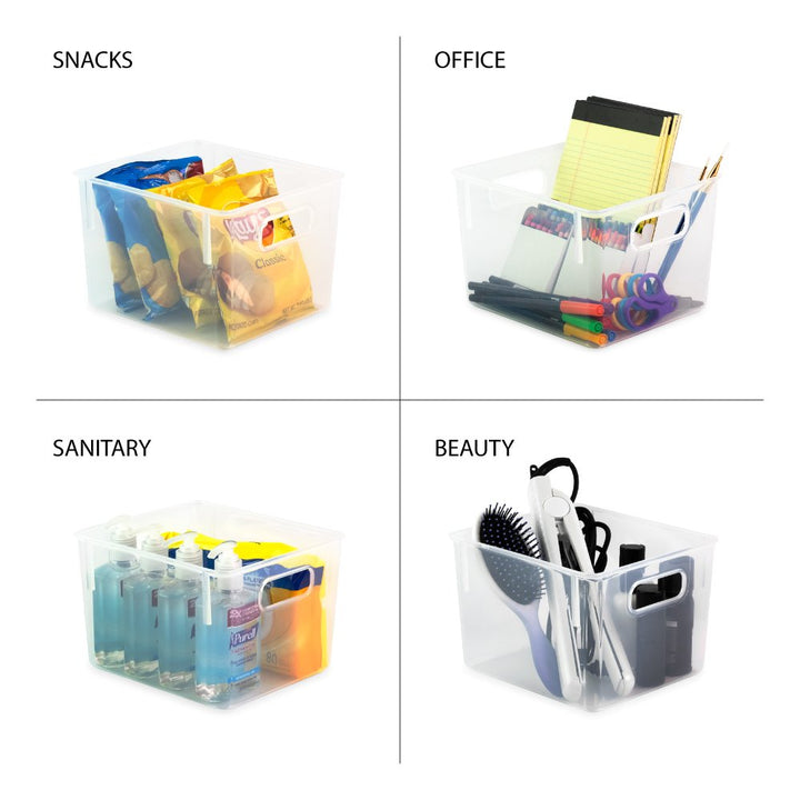 Isaac Jacobs 3-Pack Clear Storage Bins with Cutout Handles, Plastic Organizer for Home, Office, Kitchen, Fridge/Freezer, Drawers, BPA Free, Food Safe