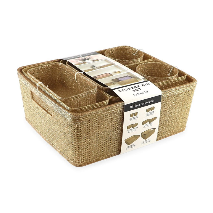 Isaac Jacobs Glitter Plastic Organizer Set w/Cut-Out Handles, Multi-Functional Home Storage, Desk, Office, Bathroom, Bedroom, Closet, Playroom