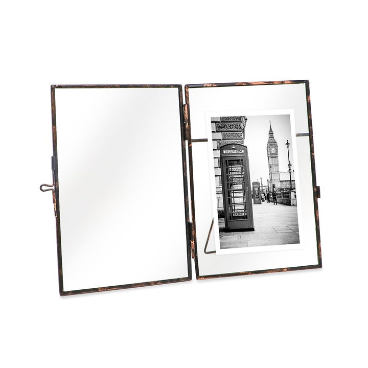 Isaac Jacobs (2-Pack) Vintage Style Brass and Glass, Metal Floating Picture Frame with Locket Closure, for Photos, Art, &amp; More, Tabletop Display