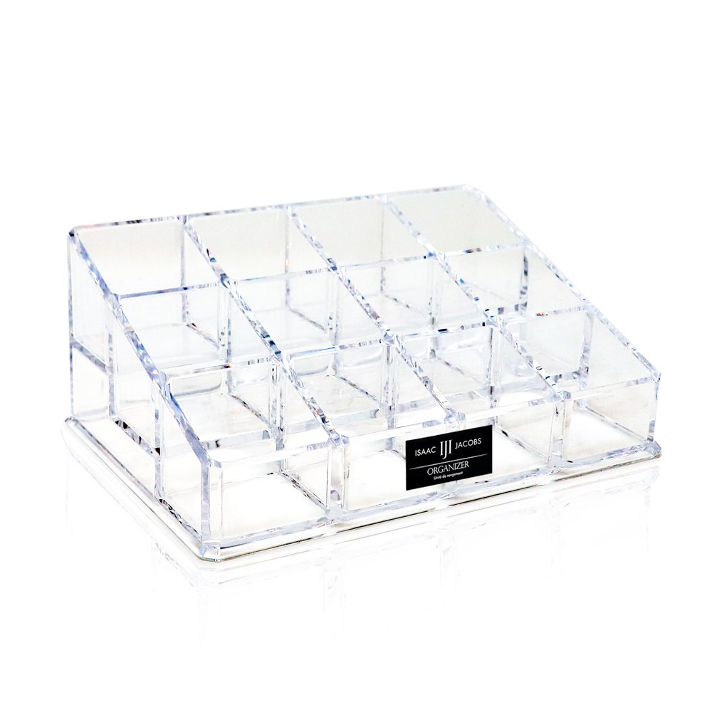 Isaac Jacobs Clear Acrylic Lipstick and Nail Polish Holder, Organizer for Makeup, Essential Oils, Storage Solution, Rack Display