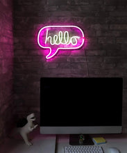 Isaac Jacobs 17” x 12” inch LED Neon ‘White & Pink “hello” Word Bubble’ Wall Sign for Cool Light, Wall Art, Bedroom Decorations, Home Accessories, Party, and Holiday Décor: Powered by USB Wire (HELLO)
