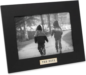 Isaac Jacobs Wood Sentiments "The Boys" Picture Frame, Horizontal Keepsake Photo Frame with Easel and a Hanging Tabs for Tabletop, Desktop & Wall Display