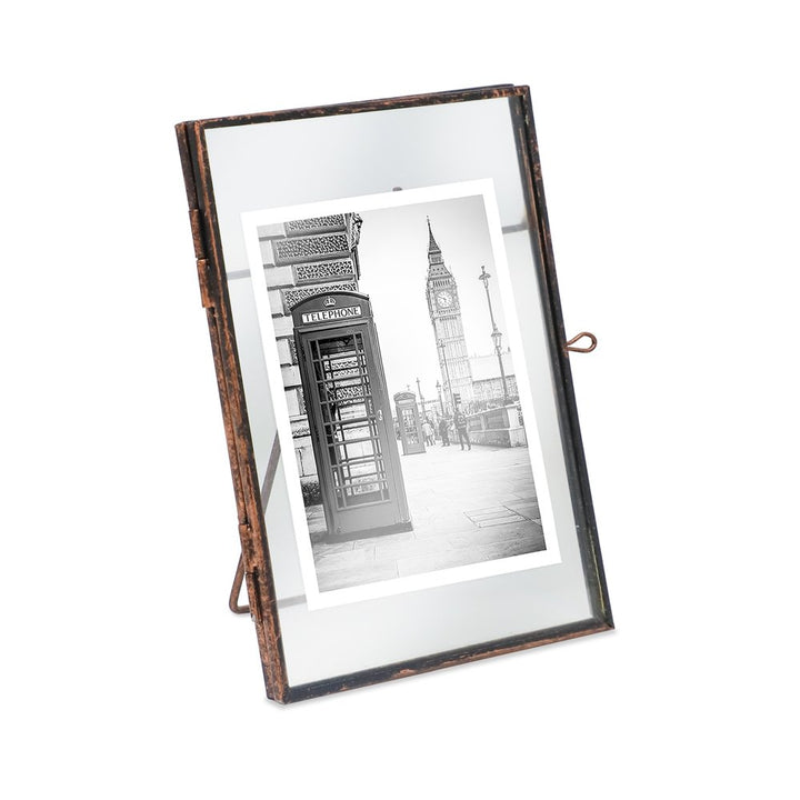 Isaac Jacobs Vintage Style Brass and Glass, Metal Floating Picture Frame with Locket Closure, for Photos, Art, &amp; More, Tabletop Display