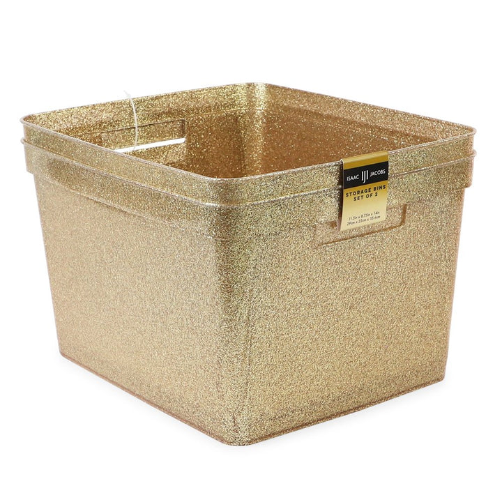 Isaac Jacobs Large Glitter Storage Bin (14” x 11.5” x 8.75”) Set w/Cut-Out Handles, Plastic Organizer, Multi-Functional, Home Storage Solution, Kids Playroom, Bedroom, Closet