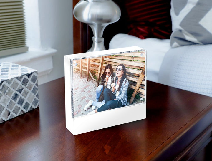 Isaac Jacobs Wood Block Acrylic Picture Frame, Magnetic Photo Frame, Made For Tabletop Display