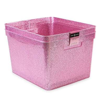 Isaac Jacobs Large Glitter Storage Bin (14” x 11.5” x 8.75”) Set w/Cut-Out Handles, Plastic Organizer, Multi-Functional, Home Storage Solution, Kids Playroom, Bedroom, Closet