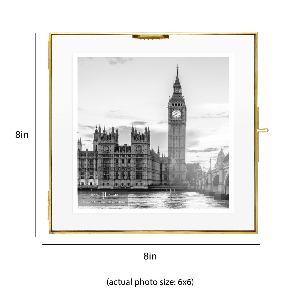 Isaac Jacobs Vintage Style Brass and Glass Hanging Picture Frame, Wall-Mountable, Floating Picture Frame w/ Locket Closure, for Photos, Wall Décor, Art, &amp; More