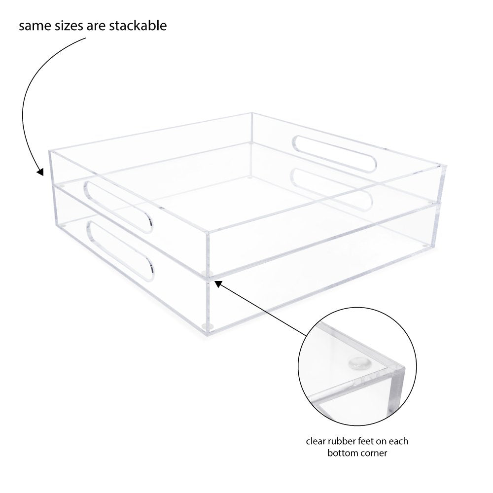 Isaac Jacobs Clear Acrylic Serving Tray with Cutout Handles, Spill-Proof, Stackable Organizer, Space-Saver, Food &amp; Drinks Server, Indoors/Outdoors, Lucite Storage Décor &amp; More