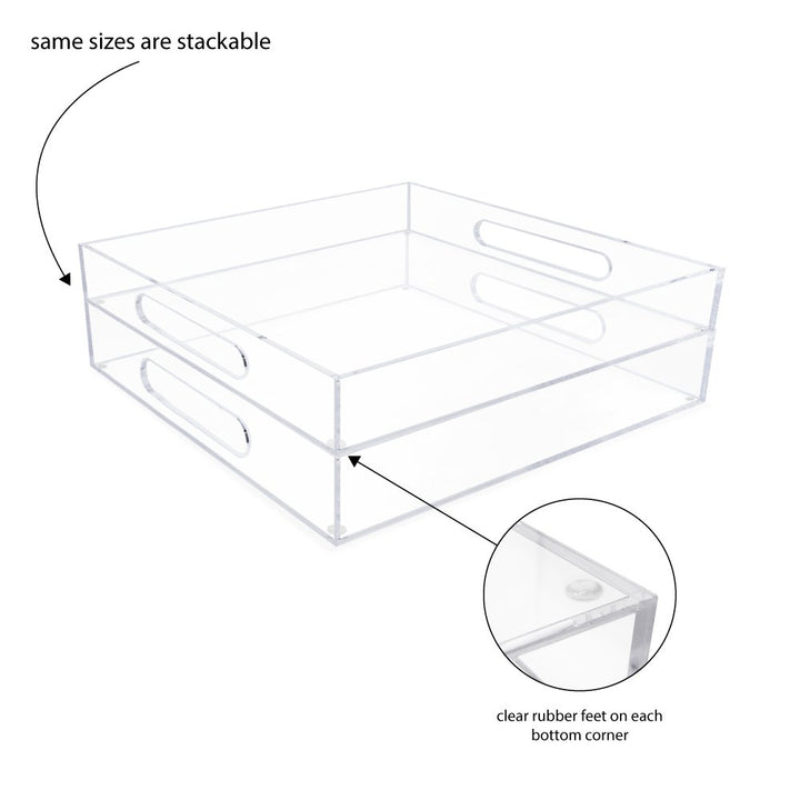 Isaac Jacobs Clear Acrylic Serving Tray with Cutout Handles, Spill-Proof, Stackable Organizer, Space-Saver, Food &amp; Drinks Server, Indoors/Outdoors, Lucite Storage Décor &amp; More