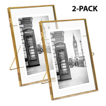 Isaac Jacobs (2-Pack) Vintage Style Brass and Glass, Metal Floating Picture Frame with Locket Closure, for Photos, Art, & More, Tabletop Display