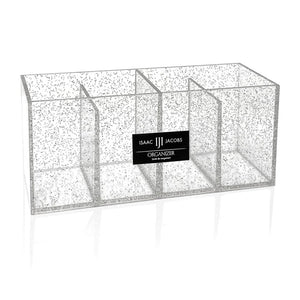 Isaac Jacobs 4-Compartment Clear Acrylic Organizer- Makeup Brush Holder- Storage Solution- Office, Bathroom, Kitchen Supplies and More