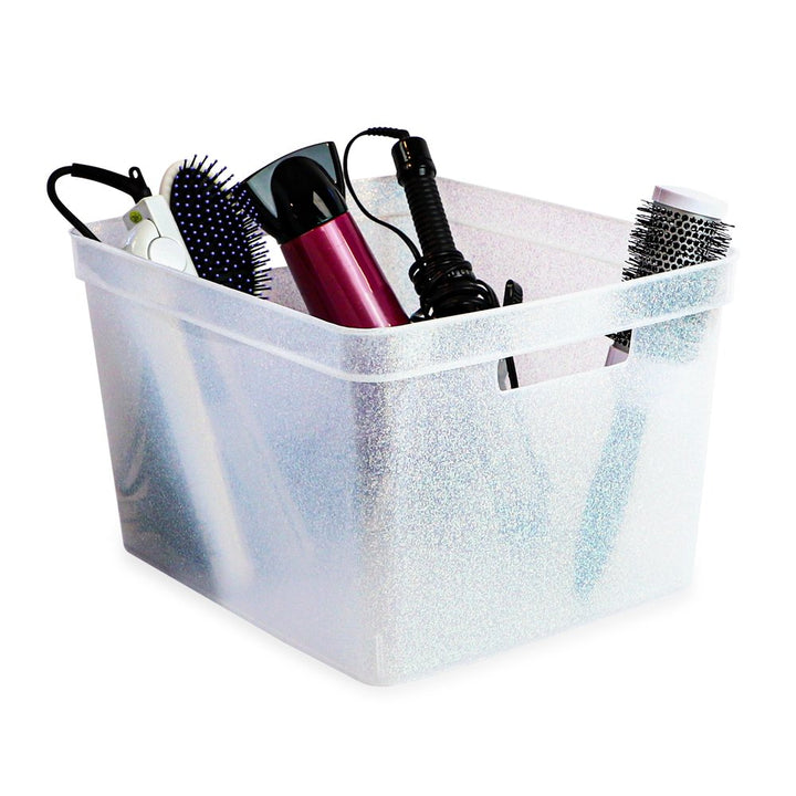 Isaac Jacobs Large Glitter Storage Bin (14” x 11.5” x 8.75”) Set w/Cut-Out Handles, Plastic Organizer, Multi-Functional, Home Storage Solution, Kids Playroom, Bedroom, Closet