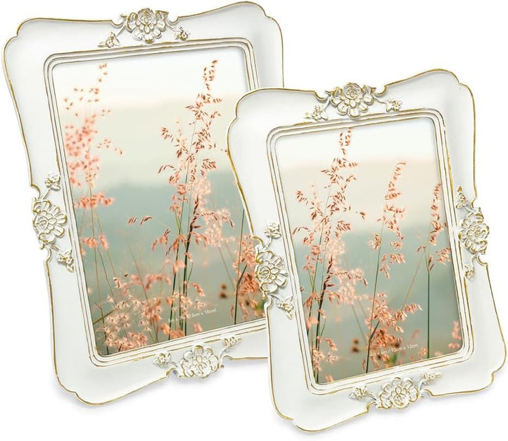 Isaac Jacobs Vintage-Inspired Simple Ornate Picture Frame, Horizontal &amp; Vertical for Tabletop and Wall Display, Home Décor, Floral, Resin Frame