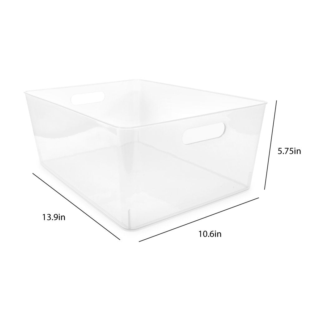 Isaac Jacobs Storage Bin Set w/ Cut-Out Handles, Plastic Organizer, Multi-Use, Home, Office, Pantry, Closet, Kitchen, Fridge/Freezer, BPA Free, Food Safe