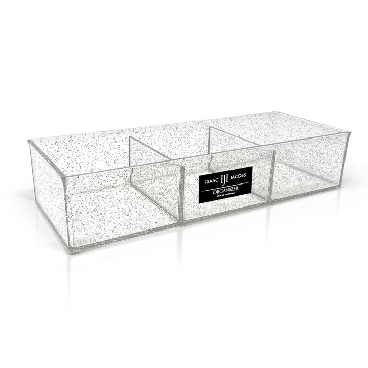 Isaac Jacobs Large 3-Compartment Clear Acrylic Stackable Organizer (12.9" L x 5" W x 2.7" H), Multi-Sectional Tray &amp; Storage Solution for Makeup, Craft Supplies &amp; More, for Bathroom, Kitchen, Office