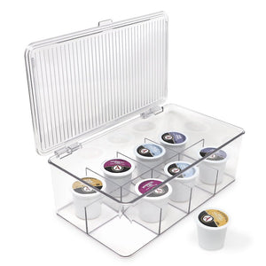 Isaac Jacobs Divided Clear Plastic Organizer (10.75” x 6.5” x 3.7”) w/ Hinged Lid, Stackable Storage Box for Tea Bags, Crafts, Office Supplies, Cosmetics, Jewelry, BPA-Free, Food Safe Pantry Container