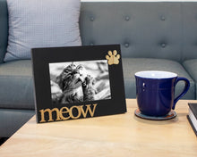 Isaac Jacobs Wood Sentiments Cat “Meow” Picture Frame, Photo Gift for Pet Cat, Kitten, Display on Tabletop, Desk