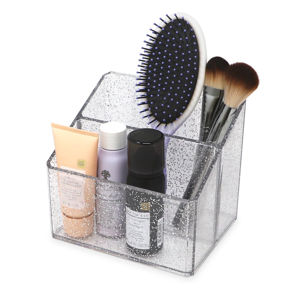 Isaac Jacobs Clear Acrylic Organizer, Remote Holder &amp; Multi-Functional Makeup, Brush, Pen &amp; Pencil Storage Solution, for The Home, Bathroom, Office, Child’s Desk