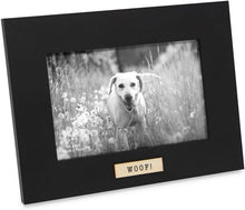 Isaac Jacobs Wood Sentiments Dog "Woof!" Picture Frame, Vertical Keepsake Photo Frame with Easel and a Hanging Tabs for Tabletop, Desktop & Wall Display