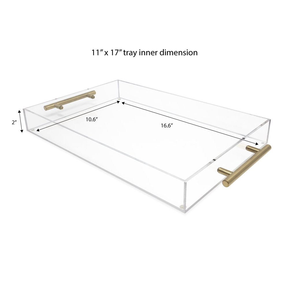 Isaac Jacobs Clear Acrylic Serving Tray with Metal Handles, Spill-Proof, Stackable Organizer, Space-Saver, Food &amp; Drinks Server, Indoors/Outdoors, Lucite Storage Décor &amp; More