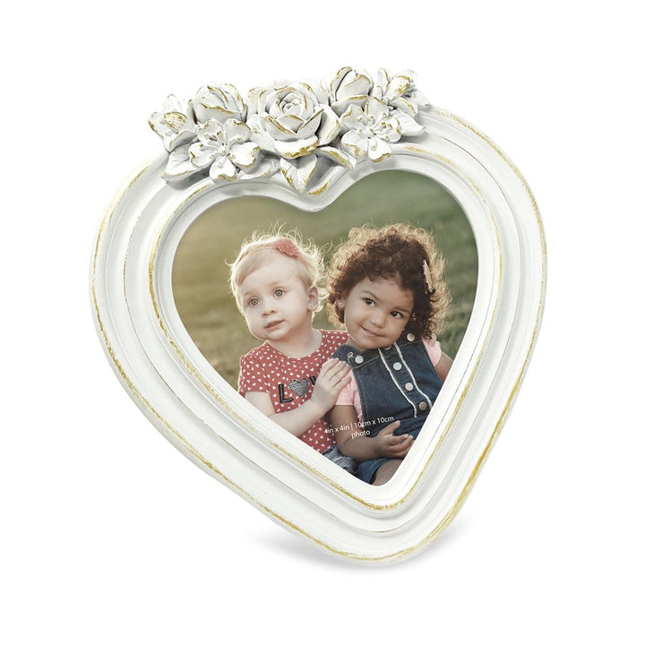 Isaac Jacobs 4x4 Heart-Shaped Resin Picture Frame with Rose Design, Decorative Photo Frame, Tabletop &amp; Wall Display, Hanging Display &amp; Home Décor