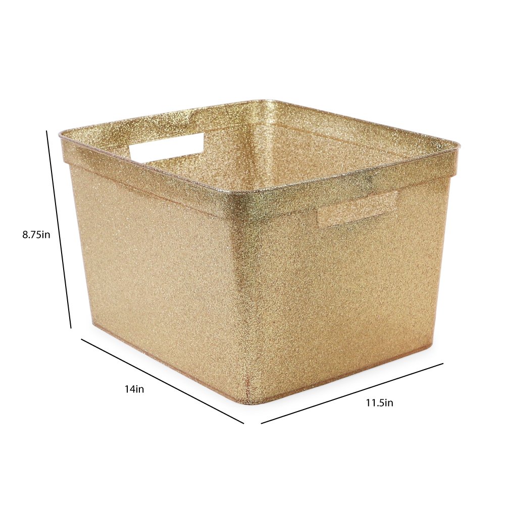 Isaac Jacobs Large Glitter Storage Bin (14” x 11.5” x 8.75”) Set w/Cut-Out Handles, Plastic Organizer, Multi-Functional, Home Storage Solution, Kids Playroom, Bedroom, Closet