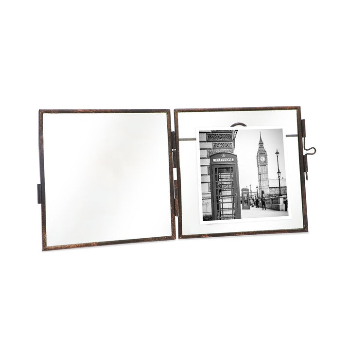 Isaac Jacobs (2-Pack) Vintage Style Brass and Glass, Metal Floating Picture Frame with Locket Closure, for Photos, Art, &amp; More, Tabletop Display