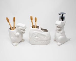 Isaac Jacobs Ceramic Dinosaur Cup Holder, Multi-Purpose Organizer, Bathroom, Kitchen, Bedroom, Office Décor
