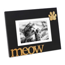 Isaac Jacobs Wood Sentiments Cat “Meow” Picture Frame, Photo Gift for Pet Cat, Kitten, Display on Tabletop, Desk