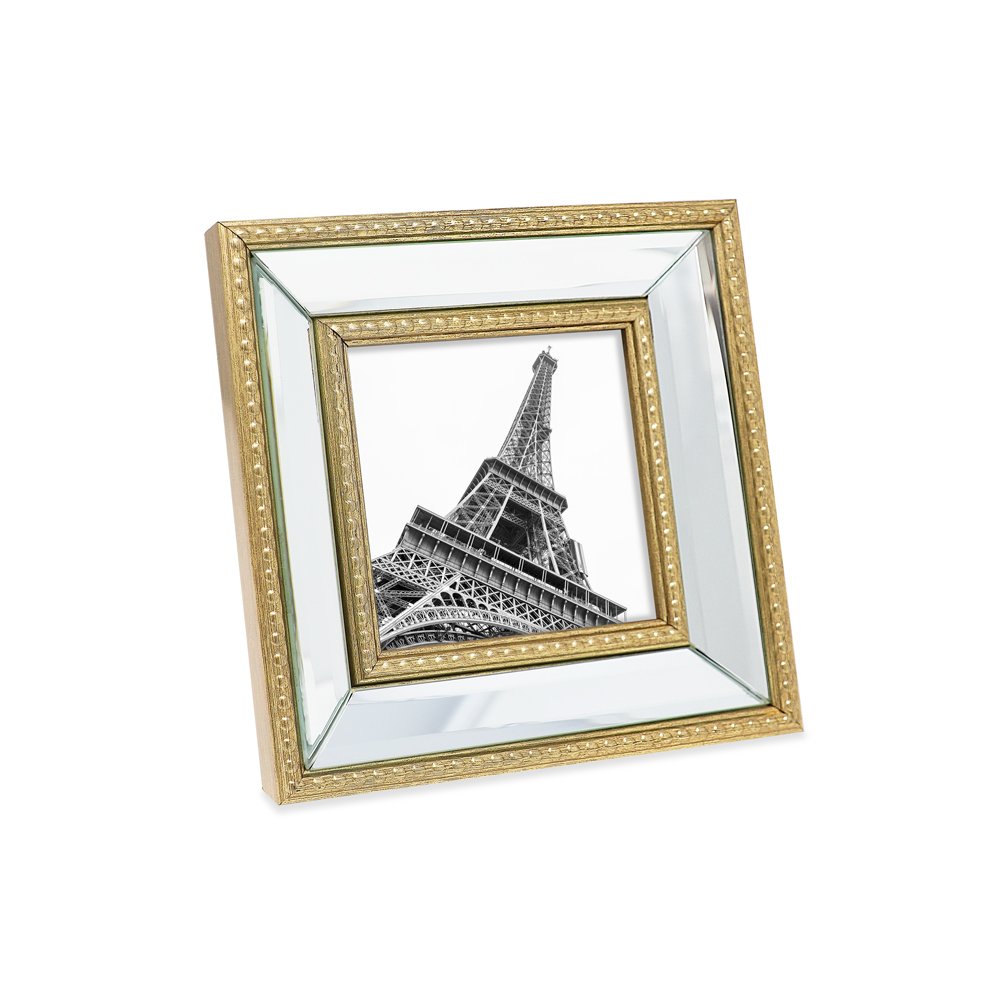 Isaac Jacobs Mirror Bead Picture Frame - Classic Mirrored Frame with Dotted Border Made for Wall Display, Tabletop, Photo Gallery and Wall Art