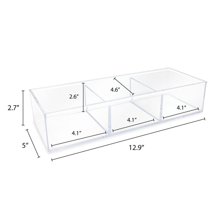 Isaac Jacobs Large 3-Compartment Clear Acrylic Stackable Organizer (12.9" L x 5" W x 2.7" H), Multi-Sectional Tray &amp; Storage Solution for Makeup, Craft Supplies &amp; More, for Bathroom, Kitchen, Office