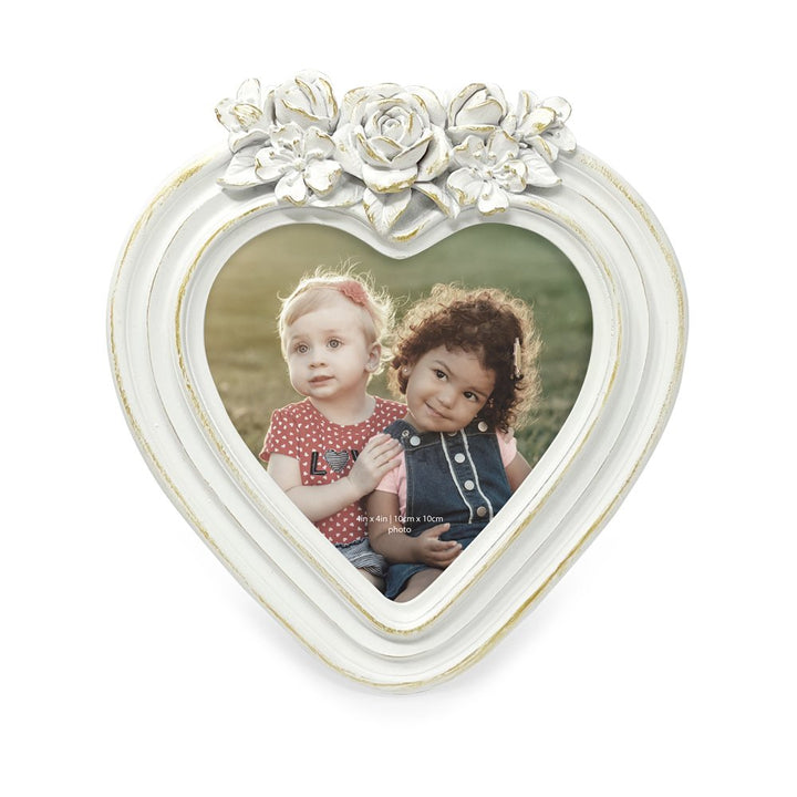 Isaac Jacobs 4x4 Heart-Shaped Resin Picture Frame with Rose Design, Decorative Photo Frame, Tabletop &amp; Wall Display, Hanging Display &amp; Home Décor