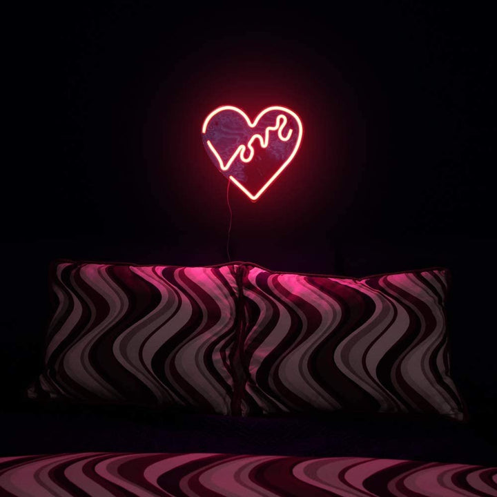 Isaac Jacobs 14" x 14" inch LED Neon Red “Love” Heart Wall Sign for Cool Light, Wall Art, Bedroom Decorations, Home Accessories, Party, and Holiday Decor: Powered by USB Wire (Heart)