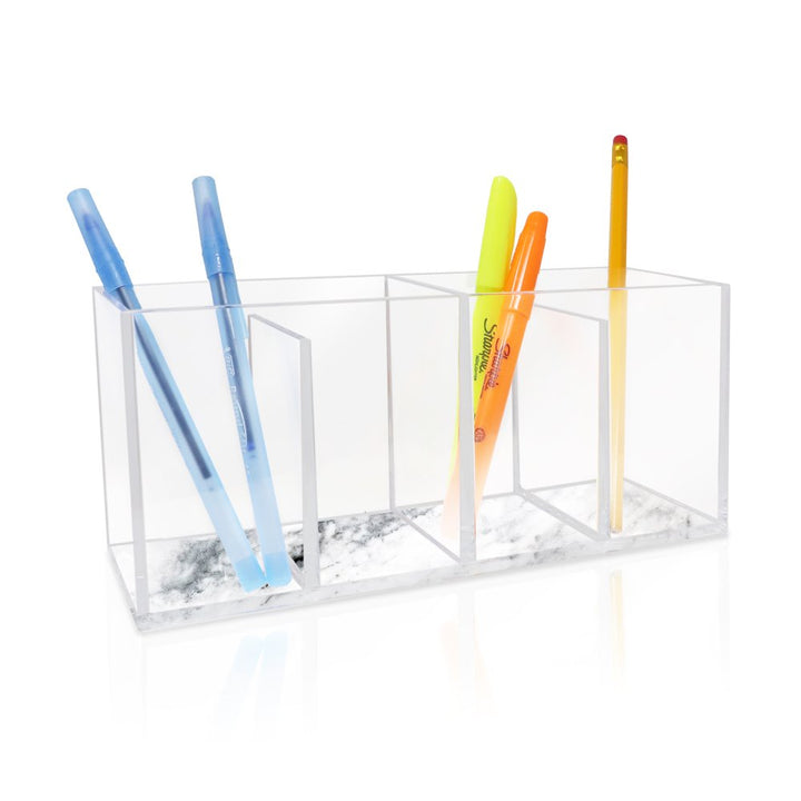 Isaac Jacobs 4-Compartment Clear Acrylic Organizer- Makeup Brush Holder- Storage Solution- Office, Bathroom, Kitchen Supplies and More