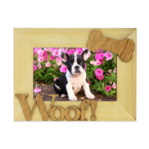 Isaac Jacobs Wood Sentiments Dog “Woof!” Picture Frame, Photo Gift for Pet Dog, Puppy, Display on Tabletop, Desk