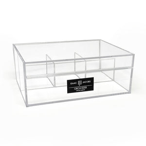 Isaac Jacobs 4-Compartment Clear Acrylic Organizer with Lid (6.7" L x 8.6" W x 3.4" H), Multi-Sectional Tray & Storage Solution for Makeup, School & Office Supplies & More, for Bathroom, Kitchen