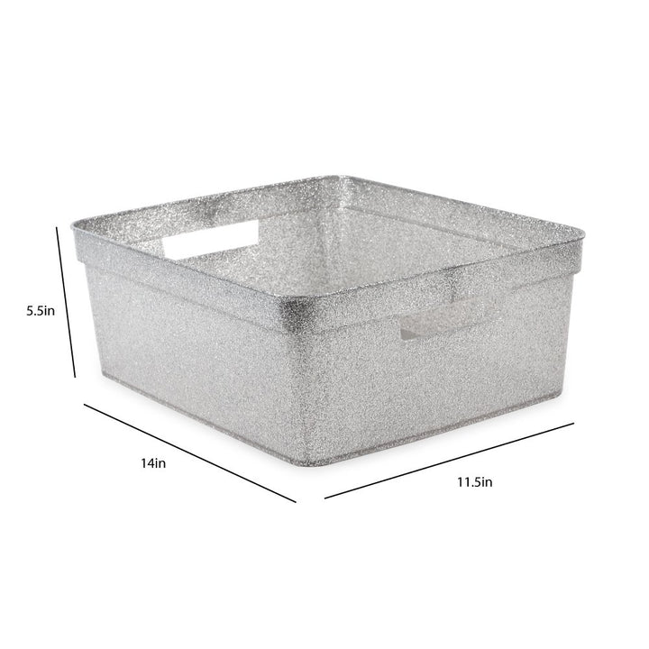 Isaac Jacobs Medium Glitter Storage Bin (14” x 11.5” x 5.5”) Set w/Cut-Out Handles, Plastic Organizer, Multi-Functional, Home Storage Solution, Kids Playroom, Bedroom, Closet