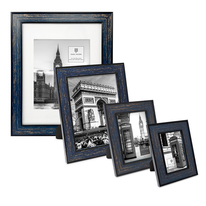 Isaac Jacobs (Vertical &amp; Horizontal) Double Border Picture Frame w/ Black Fabric Easel, Wall-Mountable, Made for Tabletop &amp; Gallery, Home or Office